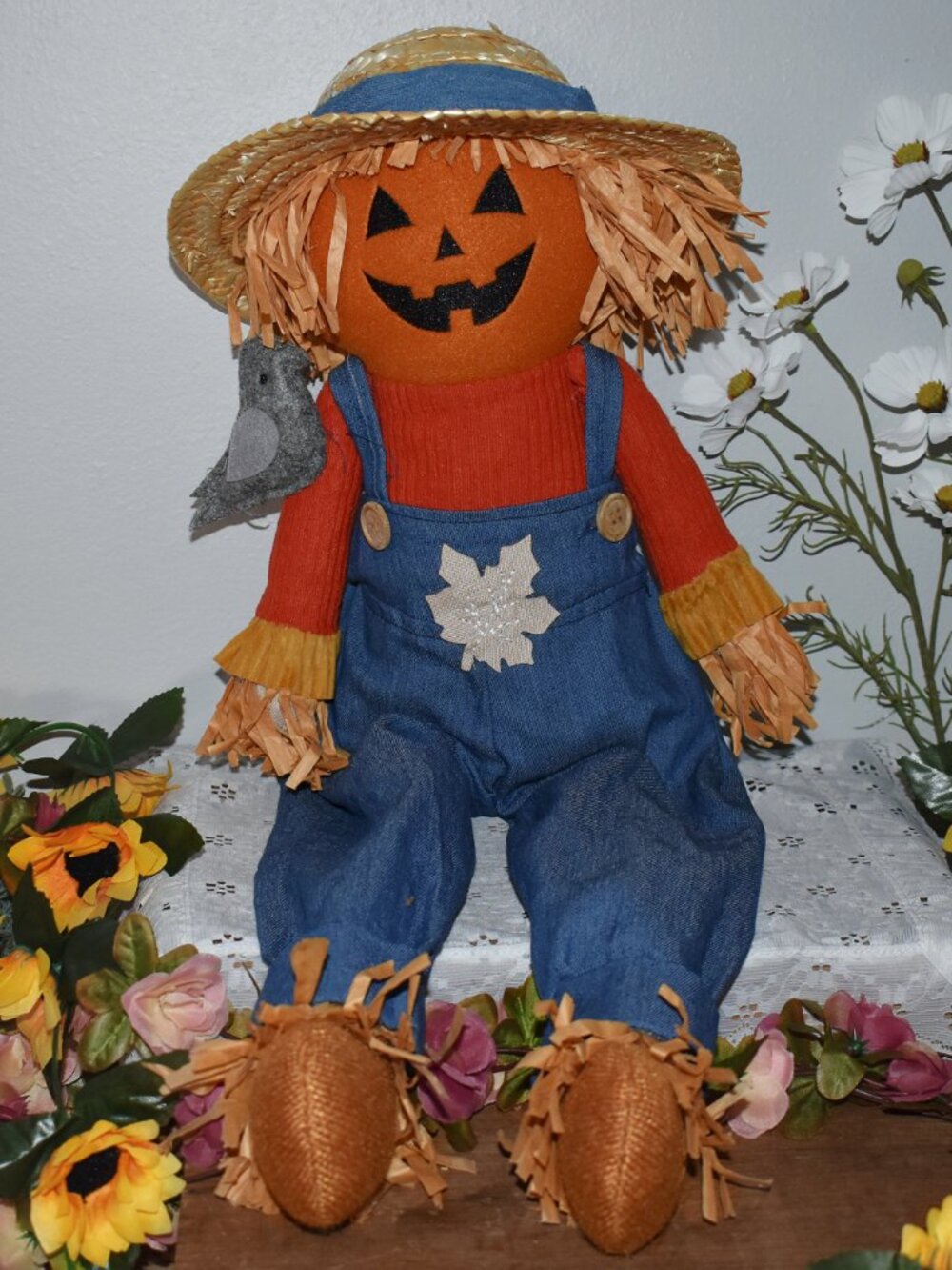 Country Cottage Jack O Lantern Pumpkin Scarecrow Man Doll Fall Halloween Decor